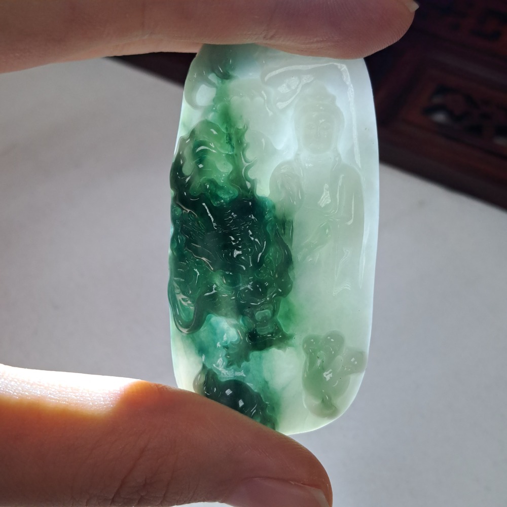 逸品軒～天然緬甸玉A貨-Z5996-飄蘭花玉龍觀音牌 長59.3mm寬29.4mm厚5.6mm 💰特價2500元 🪷-細節圖3