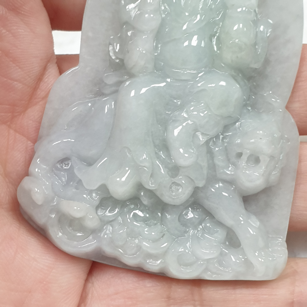 天然緬甸玉A貨-Z6002-細糯武財神墜子(趙公明)  長61.3mm寬43.8mm厚12.3mm 💰特價2200元-細節圖5