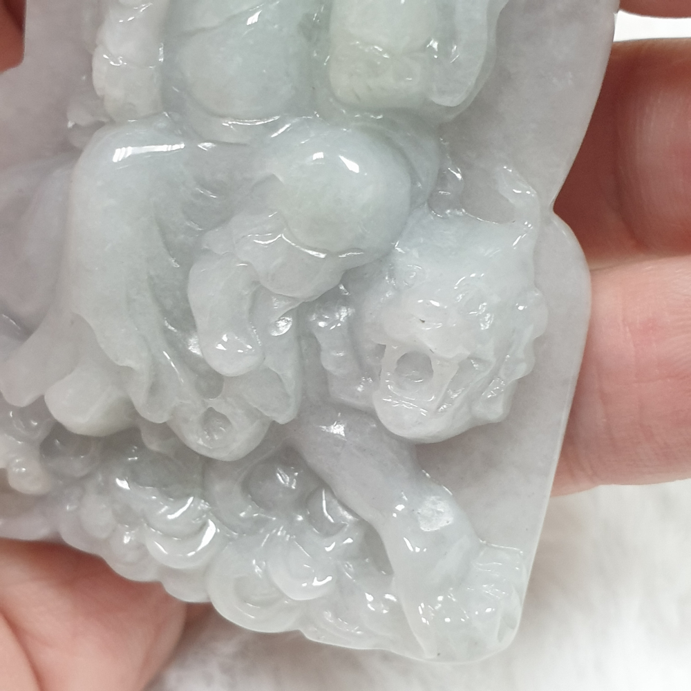 天然緬甸玉A貨-Z6002-細糯武財神墜子(趙公明)  長61.3mm寬43.8mm厚12.3mm 💰特價2200元-細節圖6