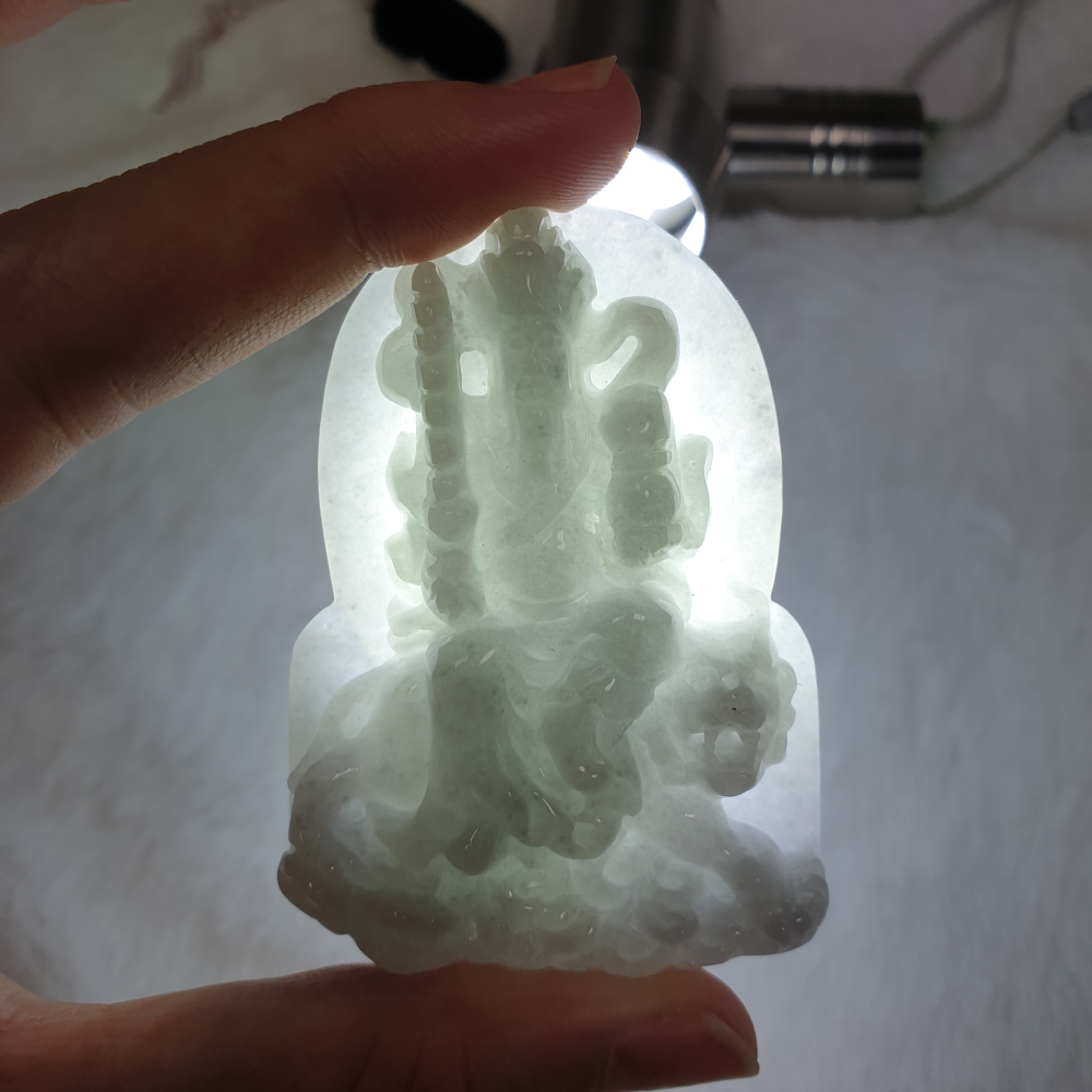 天然緬甸玉A貨-Z6002-細糯武財神墜子(趙公明)  長61.3mm寬43.8mm厚12.3mm 💰特價2200元-細節圖7