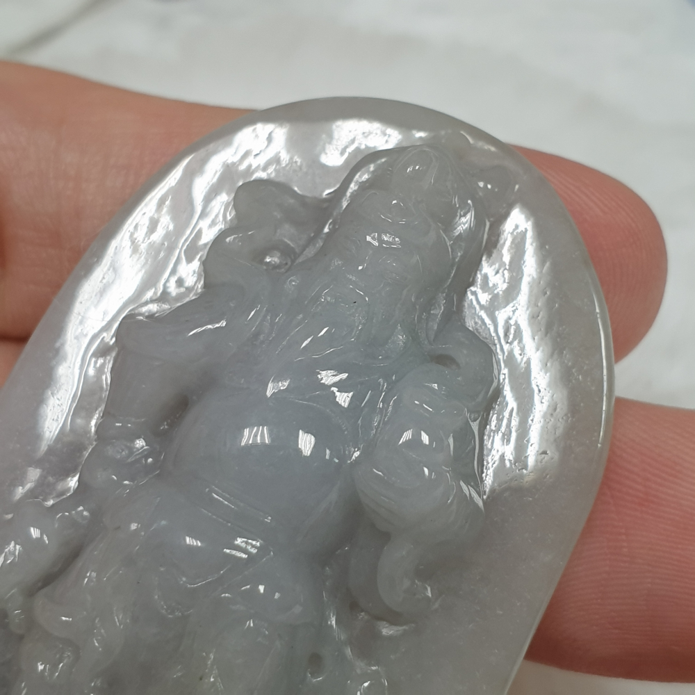 天然緬甸玉A貨-Z6004-細糯御龍關公墜子  長63mm寬35.1mm厚11.3mm  💰特價2280元-細節圖3