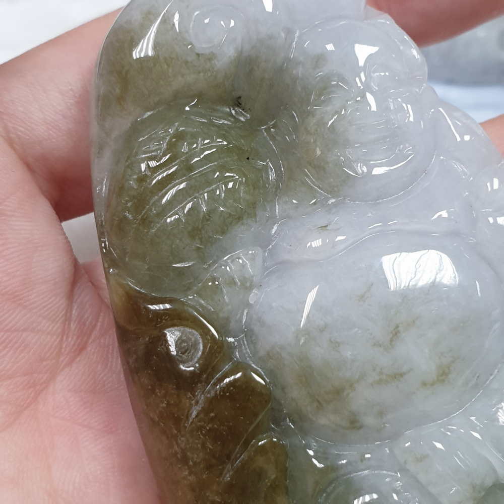 天然緬甸玉A貨-Z6005-雙色彌勒佛墜子  長72mm寬48mm厚13.7mm  💰特價500元-細節圖4