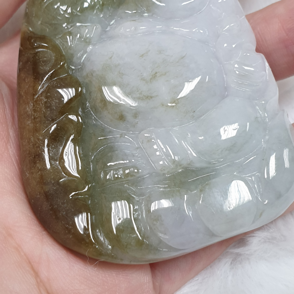 天然緬甸玉A貨-Z6005-雙色彌勒佛墜子  長72mm寬48mm厚13.7mm  💰特價500元-細節圖5