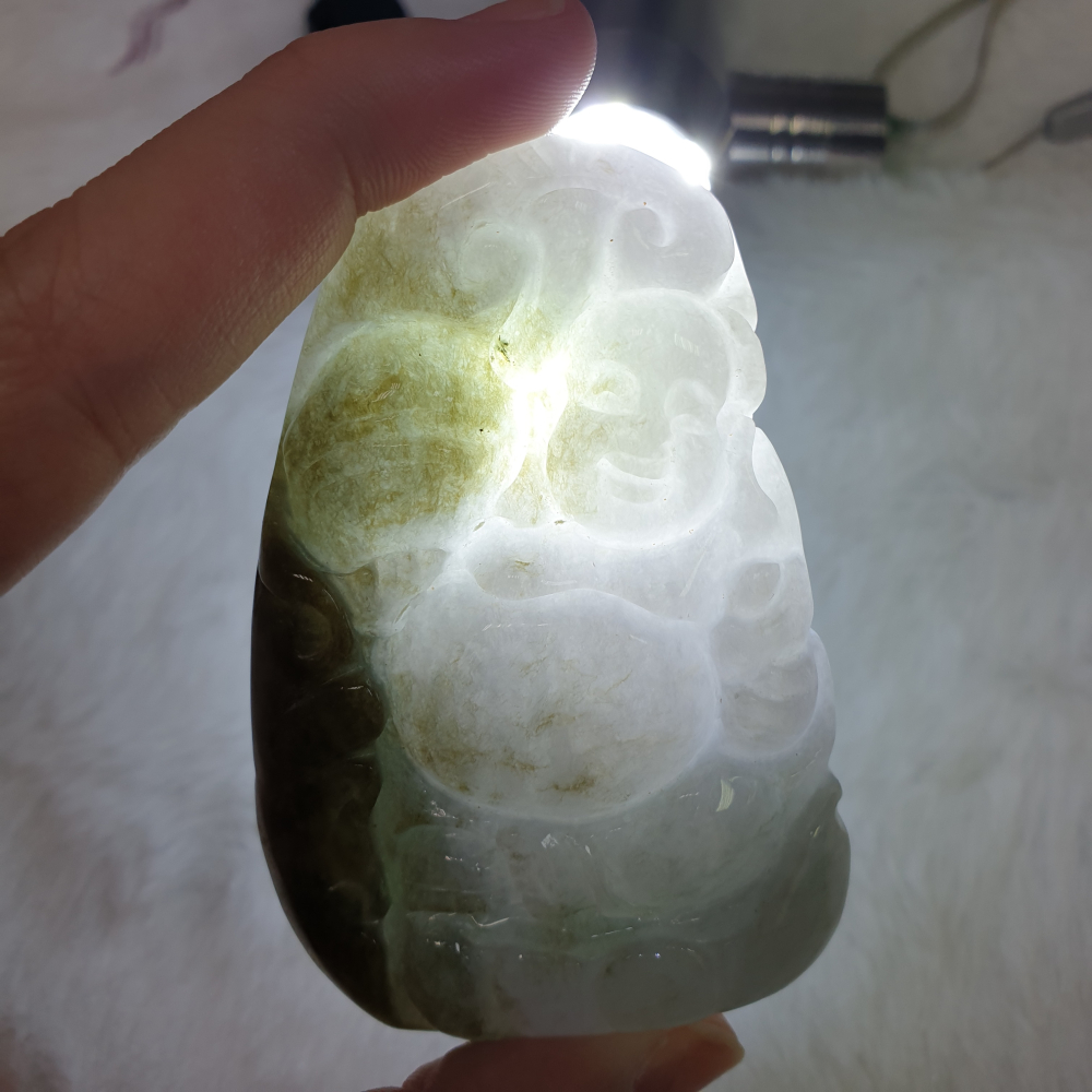 天然緬甸玉A貨-Z6005-雙色彌勒佛墜子  長72mm寬48mm厚13.7mm  💰特價500元-細節圖6