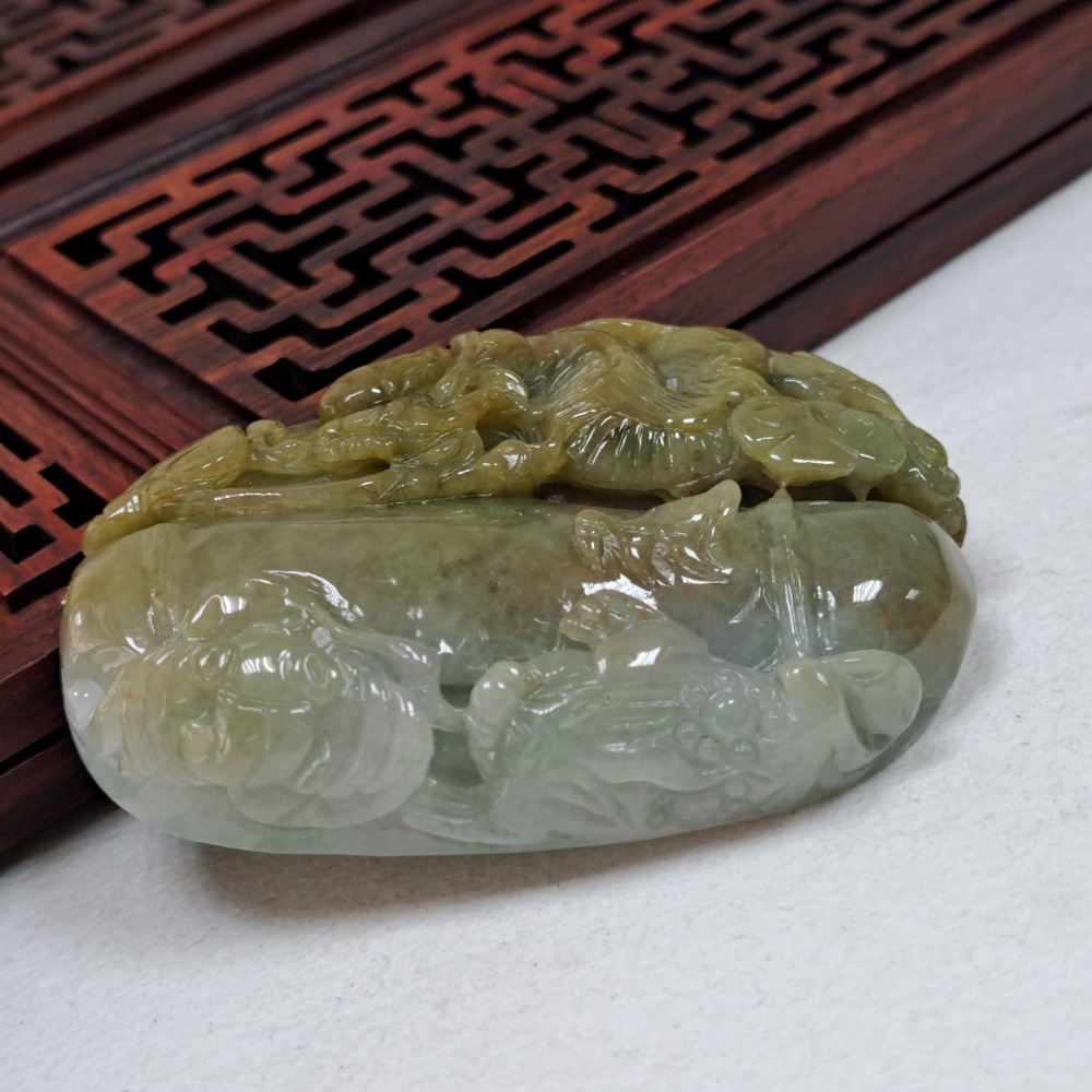 逸品軒～天然緬甸玉A貨-Z6010-黃翡龍牌墜子 長66.3mm寬46.2mm厚12.5mm 💰特價1500元 🐉招-細節圖4