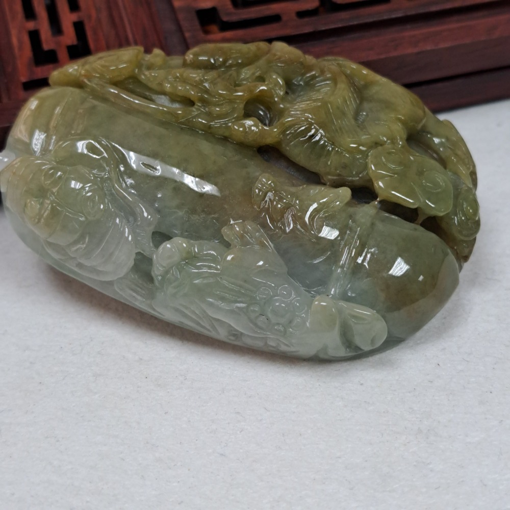 逸品軒～天然緬甸玉A貨-Z6010-黃翡龍牌墜子 長66.3mm寬46.2mm厚12.5mm 💰特價1500元 🐉招-細節圖5