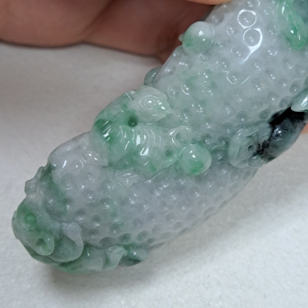 逸品軒～天然緬甸玉A貨-Z6011-花青花生五鼠墜子 長72.9mm寬26.7mm厚19.4mm 💰特價2680元-細節圖5