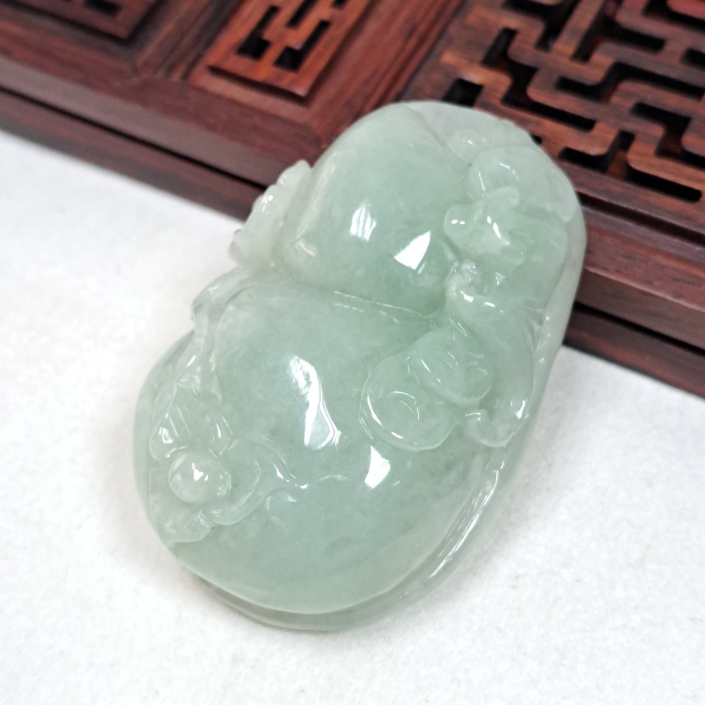 逸品軒～天然緬甸玉A貨-Z6014-淡綠葫蘆墜子 長63.1mm寬42.5mm厚22mm 💰特價2380元 ▪️翡翠葫-細節圖5