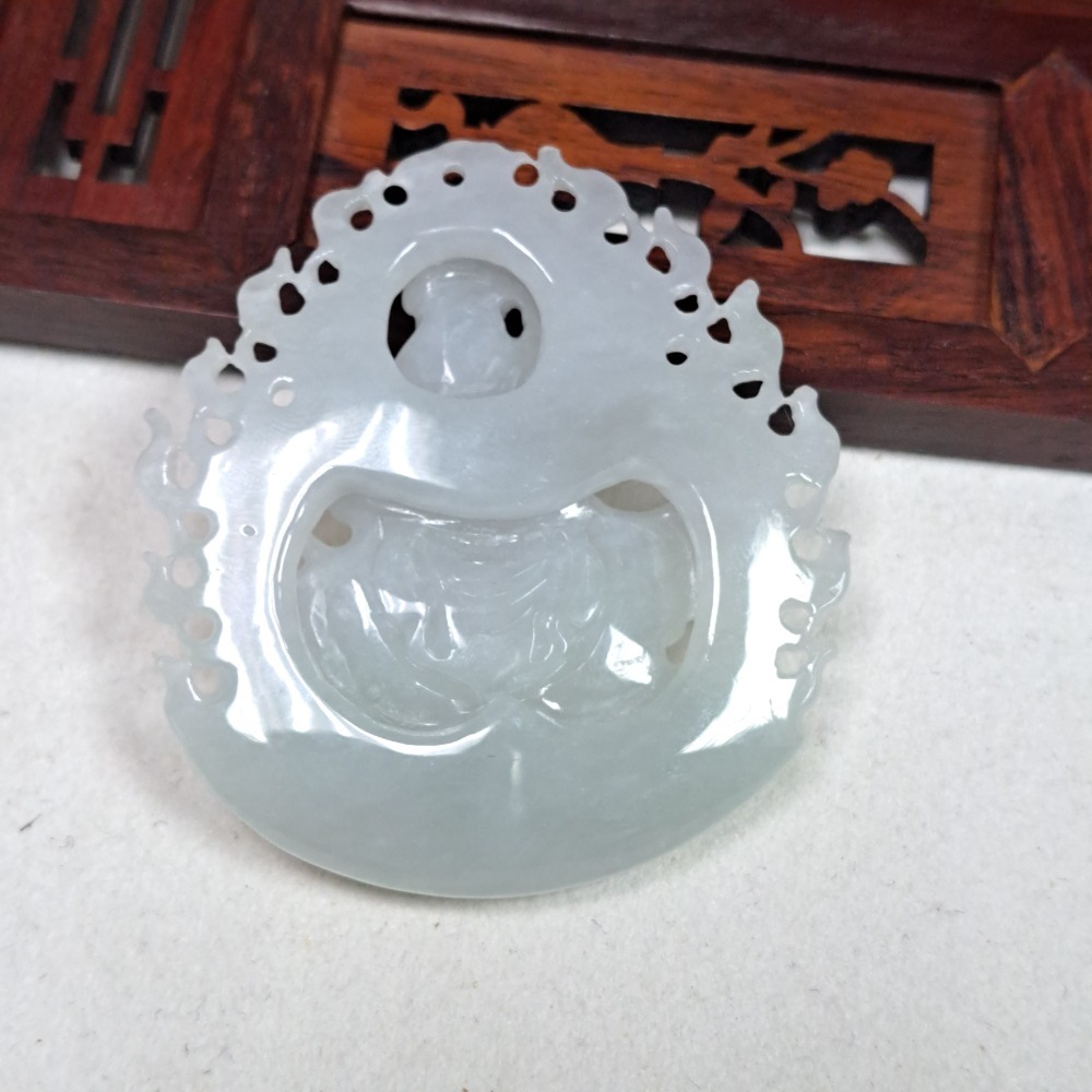 逸品軒~天然緬甸玉A貨- Z6035-冰糯武財神墜子(趙公明)- 長約51.4mm 寬約45.2mm 厚約10.9mm-細節圖4