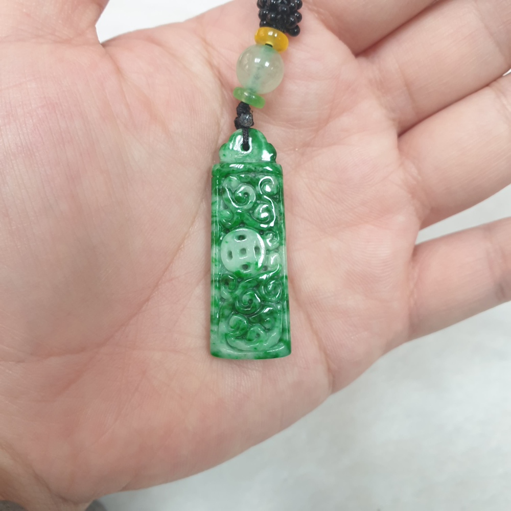 逸品軒～天然緬甸玉A貨-Z6049-仿古花青墜子 長38.9mm寬13.2mm厚5.3mm 💰特價1500元 🔸️顏-細節圖2