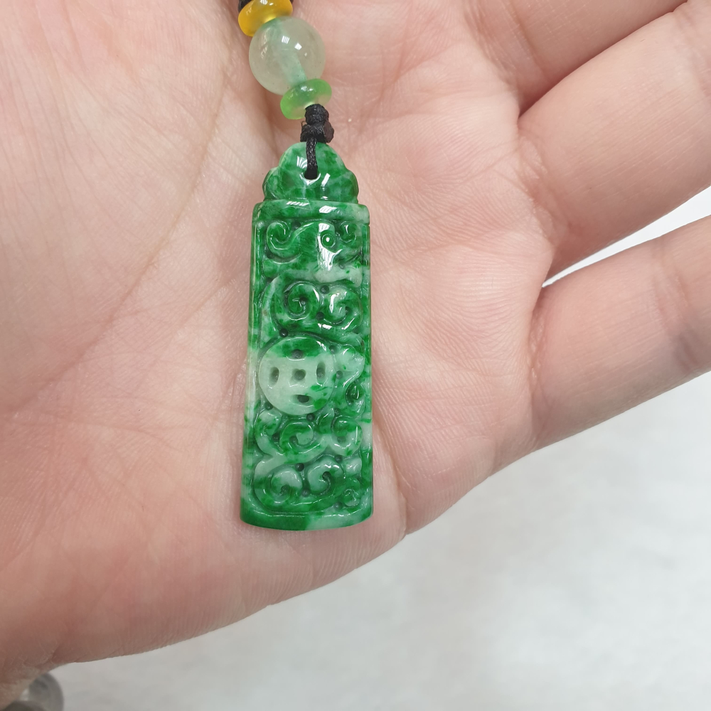 逸品軒～天然緬甸玉A貨-Z6049-仿古花青墜子 長38.9mm寬13.2mm厚5.3mm 💰特價1500元 🔸️顏-細節圖3