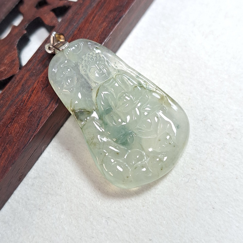 逸品軒～天然緬甸玉A貨-Z6051-冰糯飄花佛祖墜子 長29.5mm寬18.8mm厚3.7mm 💰特價1180元 🍀-細節圖2