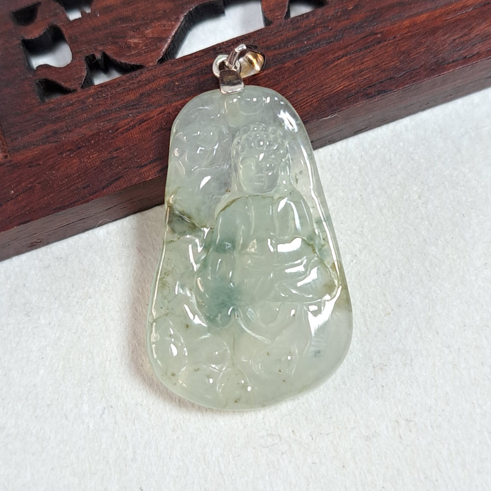 逸品軒～天然緬甸玉A貨-Z6051-冰糯飄花佛祖墜子 長29.5mm寬18.8mm厚3.7mm 💰特價1180元 🍀-細節圖3