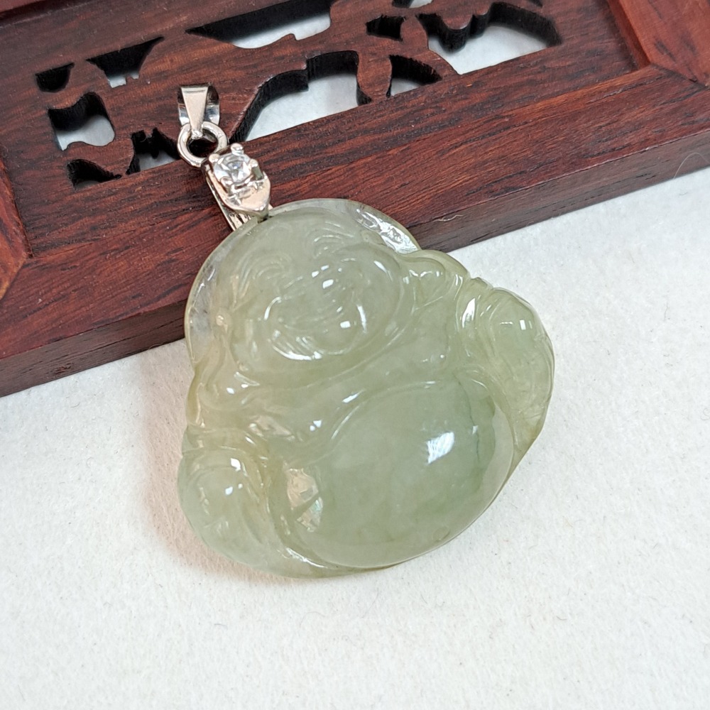 逸品軒～天然緬甸玉A貨-Z6057-冰糯佛公墜子 長26.4mm寬29.6mm厚6.7mm 💰特價1280元 🌿種水-細節圖2