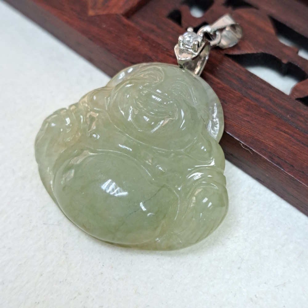逸品軒～天然緬甸玉A貨-Z6057-冰糯佛公墜子 長26.4mm寬29.6mm厚6.7mm 💰特價1280元 🌿種水-細節圖3