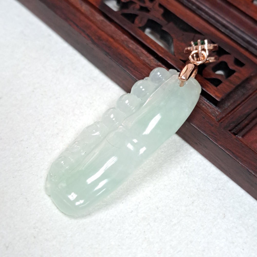 逸品軒～天然緬甸玉A貨-Z6115-冰糯竹節墜子 長37.9mm寬14.3mm厚4.1mm 💰特價999元 🎋翡翠竹-細節圖3