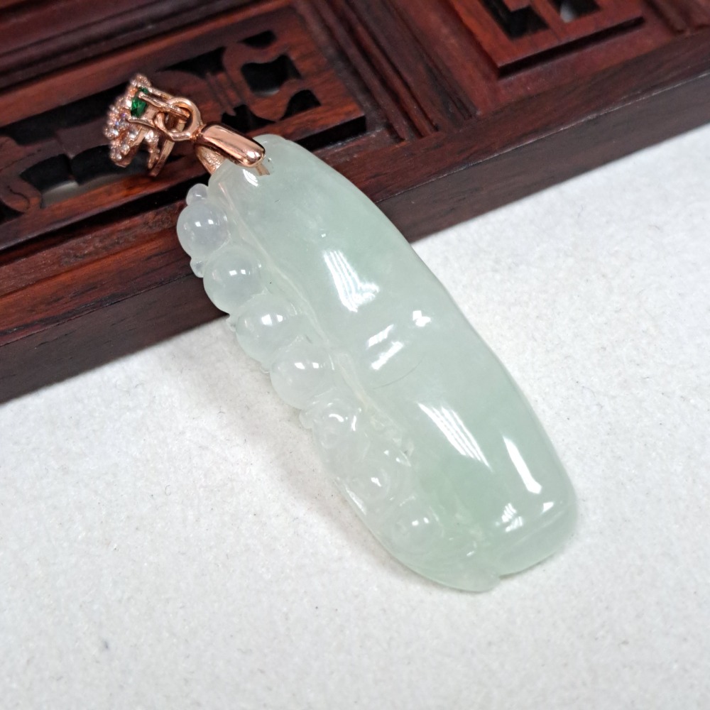 逸品軒～天然緬甸玉A貨-Z6115-冰糯竹節墜子 長37.9mm寬14.3mm厚4.1mm 💰特價999元 🎋翡翠竹-細節圖4