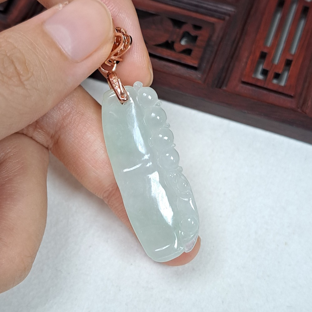 逸品軒～天然緬甸玉A貨-Z6115-冰糯竹節墜子 長37.9mm寬14.3mm厚4.1mm 💰特價999元 🎋翡翠竹-細節圖5