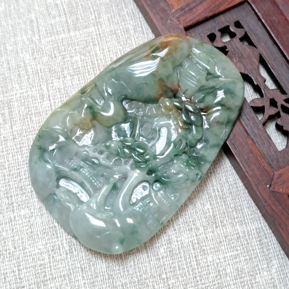 逸品軒～天然緬甸玉A貨-Z6155-紫底飄花帶灑金山水貴人墜子 長65.6mm寬45mm厚7.1mm 💰特價1680元-細節圖3