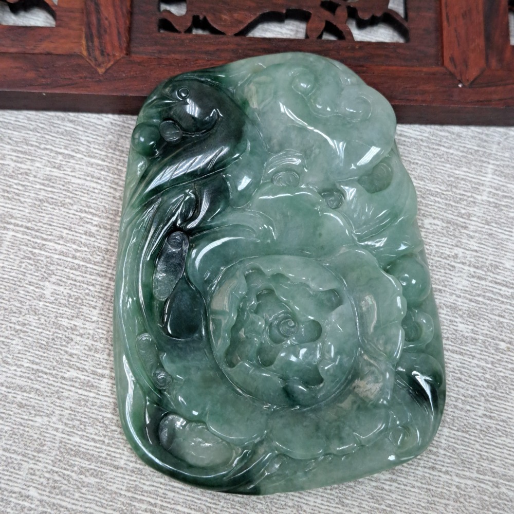 逸品軒～天然緬甸玉A貨-Z6161-飄蘭花鳥語花香 長65.6mm寬48.5mm厚7.2mm 💰特價1500元 • 鳥-細節圖2