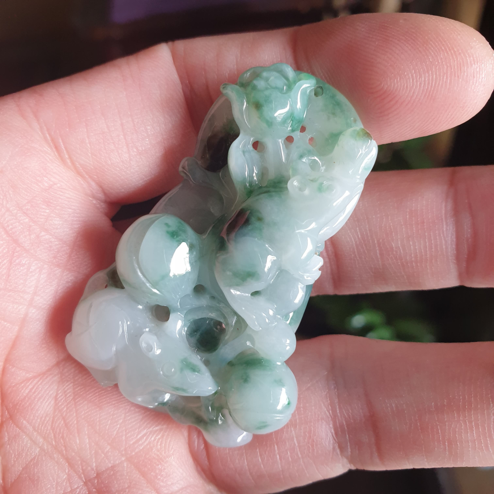 天然緬甸玉A貨-R2019-冰細糯飄花錢鼠墜子 長51.4mm寬31.6mm厚12.2mm 雙面立體雕刻，雕工細心立體，-細節圖4