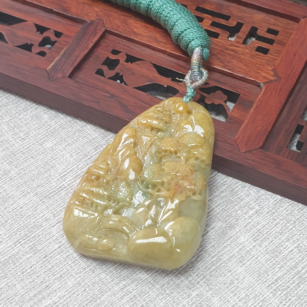 逸品軒～天然緬甸玉A貨-Z6190-黃翡山水墜子  長46mm寬34.4mm厚10mm  💰特價1500元  🔆顏色-細節圖4