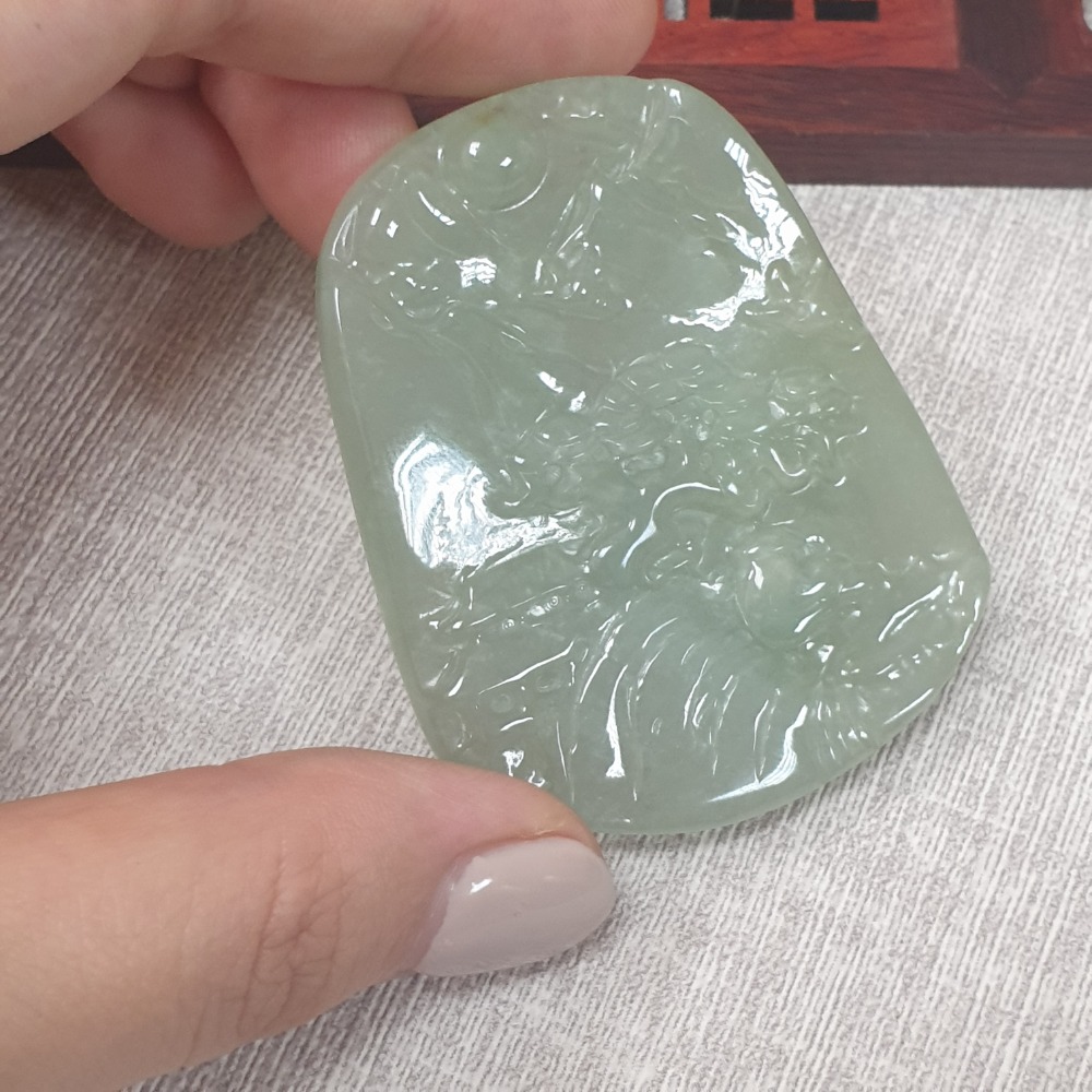 逸品軒~天然緬甸玉A貨-Z6194-冰糯山水墜子  長54.2mm寬42.9mm厚5.6mm  💰特價1980元-細節圖3