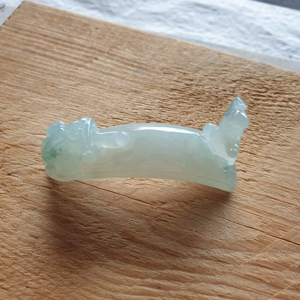 逸品軒~天然緬甸玉A貨-R2060-冰飄花望子成龍小擺件/手排 長50.7mm寬16.4mm厚20mm 種水佳，小巧可愛-細節圖2