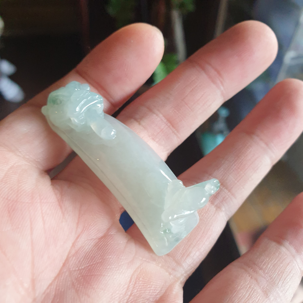 逸品軒~天然緬甸玉A貨-R2060-冰飄花望子成龍小擺件/手排 長50.7mm寬16.4mm厚20mm 種水佳，小巧可愛-細節圖9