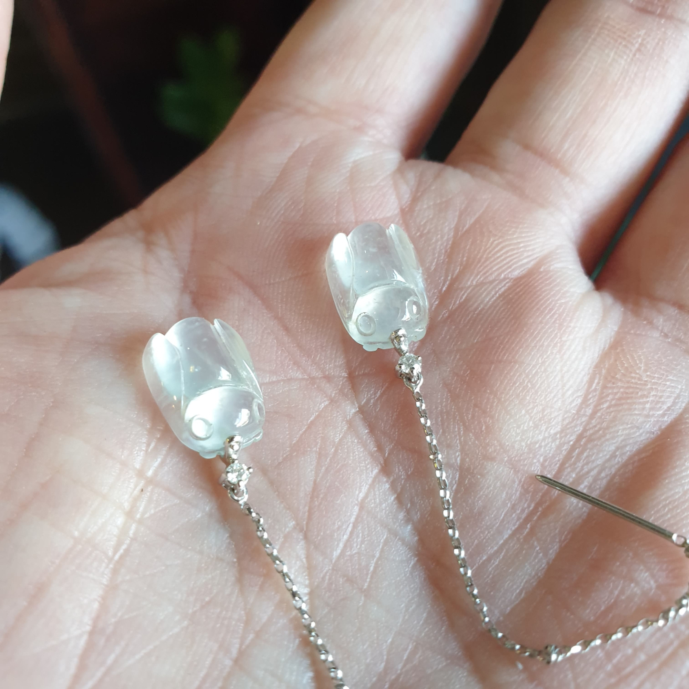 逸品軒～天然緬甸玉A貨-R2099-玻璃種可愛蒼蠅耳環 長12.3mm寬8.7mm厚4.7mm 18k金真鑽，種水好、小-細節圖4