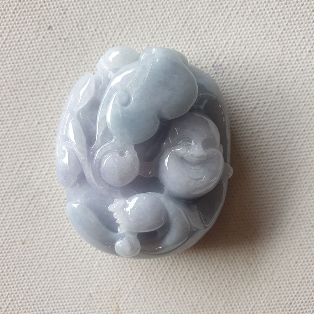 逸品軒~天然緬甸玉A貨-R2131-細糯紫羅蘭彌勒佛墜子 長54m寬45.8mm厚19.6mm 玉質細膩，滿紫顏色漂亮-細節圖3