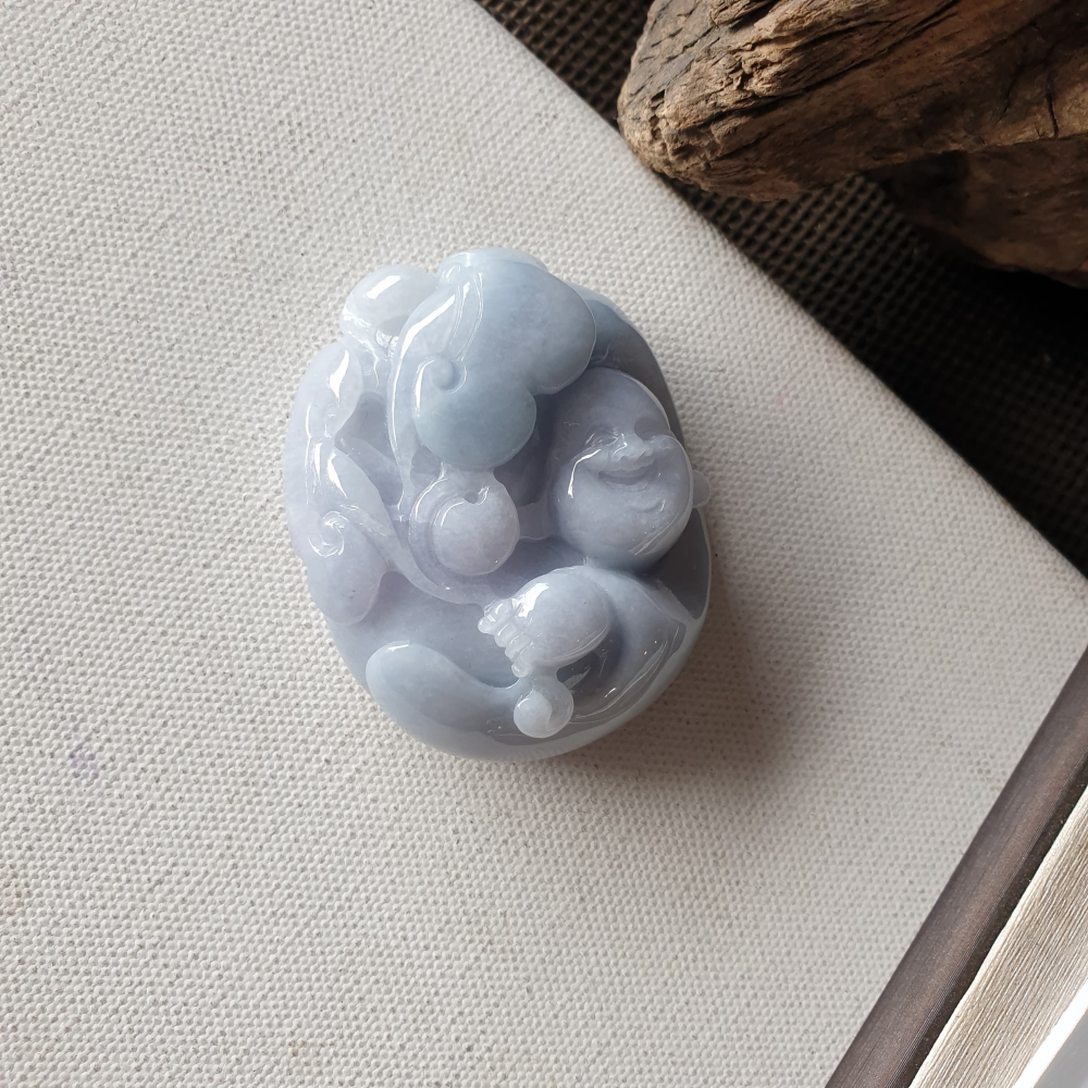 逸品軒~天然緬甸玉A貨-R2131-細糯紫羅蘭彌勒佛墜子 長54m寬45.8mm厚19.6mm 玉質細膩，滿紫顏色漂亮-細節圖5