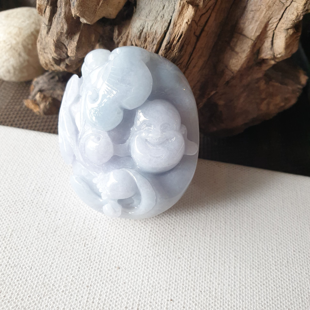 逸品軒~天然緬甸玉A貨-R2131-細糯紫羅蘭彌勒佛墜子 長54m寬45.8mm厚19.6mm 玉質細膩，滿紫顏色漂亮-細節圖6