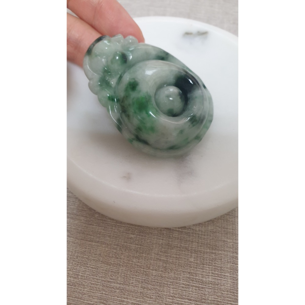 逸品軒～天然緬甸玉A貨-Z6267-飄花貔貅如意墜子  長56.8mm寬40.1mm厚16.5mm  💰特價999元-細節圖5