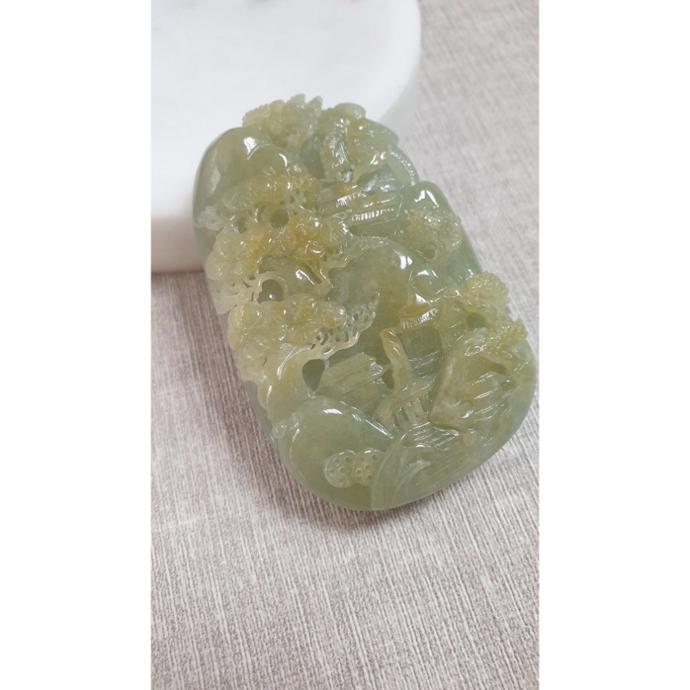 逸品軒～天然緬甸玉A貨-Z6268-黃翡山水貴人墜子  長68.6mm寬44.5mm厚12.9mm  💰特價2800元-細節圖2