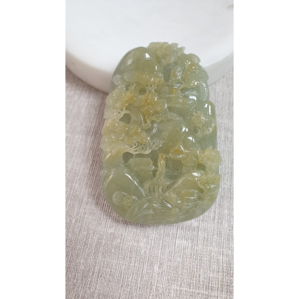 逸品軒～天然緬甸玉A貨-Z6268-黃翡山水貴人墜子  長68.6mm寬44.5mm厚12.9mm  💰特價2800元-細節圖3