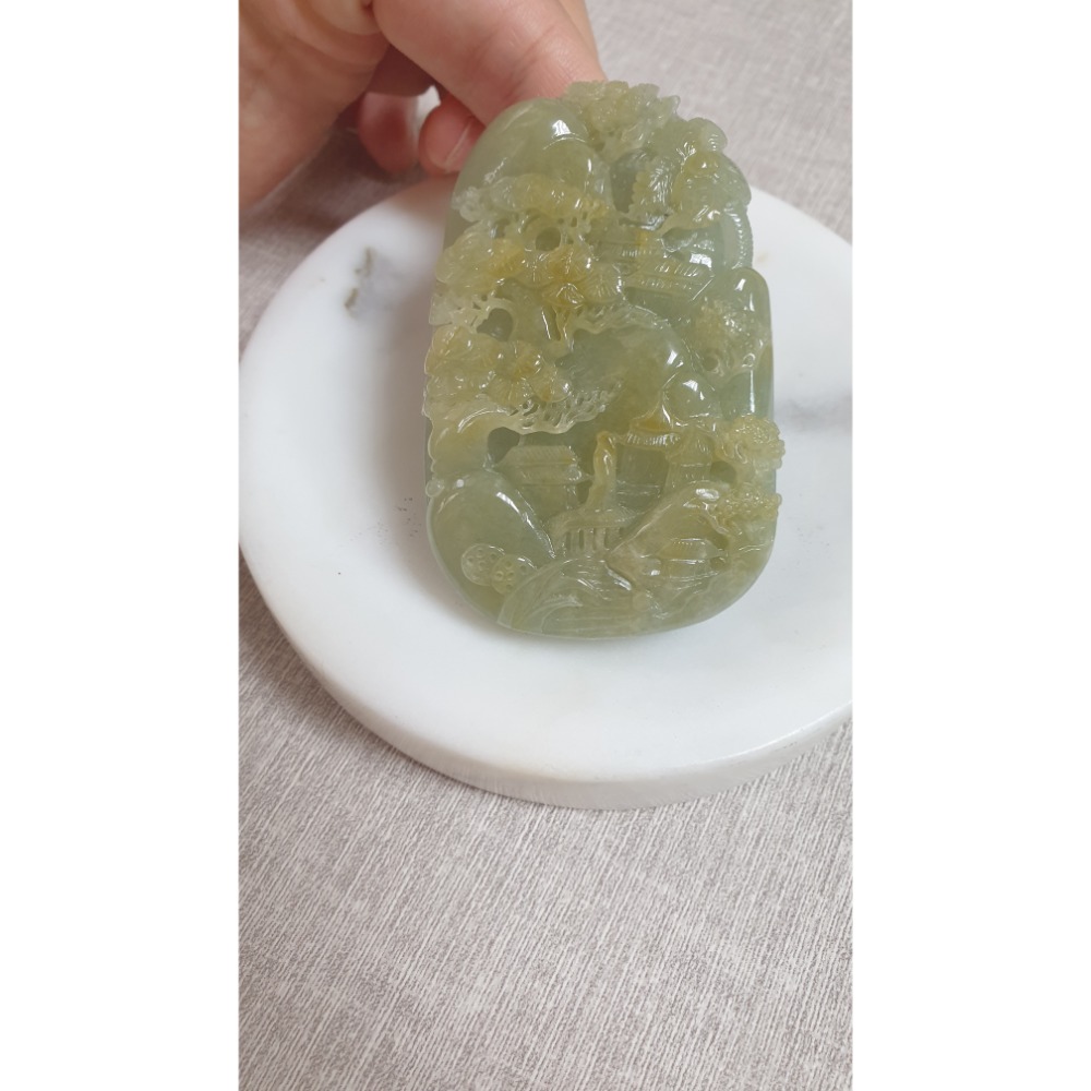逸品軒～天然緬甸玉A貨-Z6268-黃翡山水貴人墜子  長68.6mm寬44.5mm厚12.9mm  💰特價2800元-細節圖5