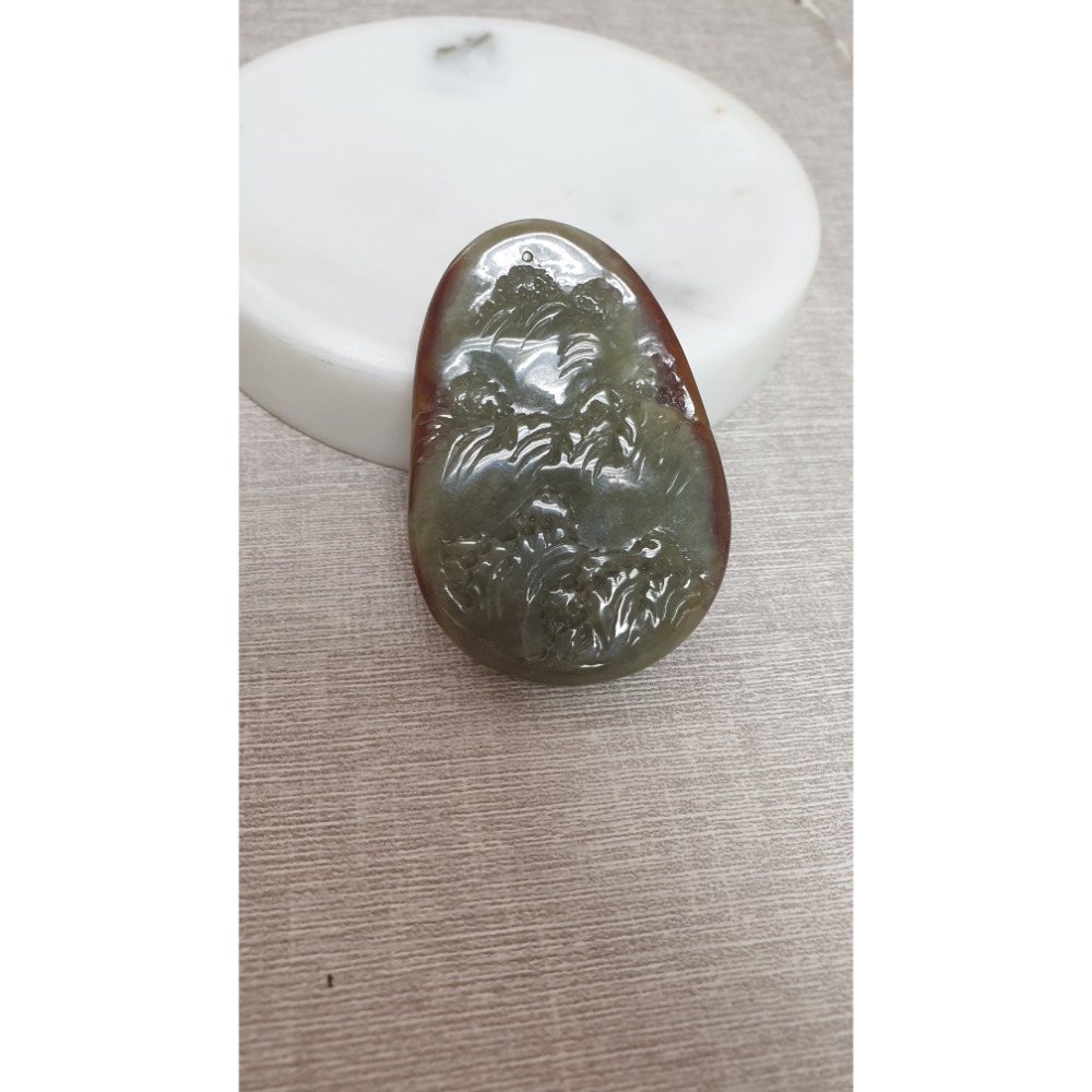 逸品軒～天然緬甸玉A貨-Z6270-黃翡山水墜子  長58mm寬40.4mm厚7.1mm  💰特價1800元  🔆雕-細節圖5