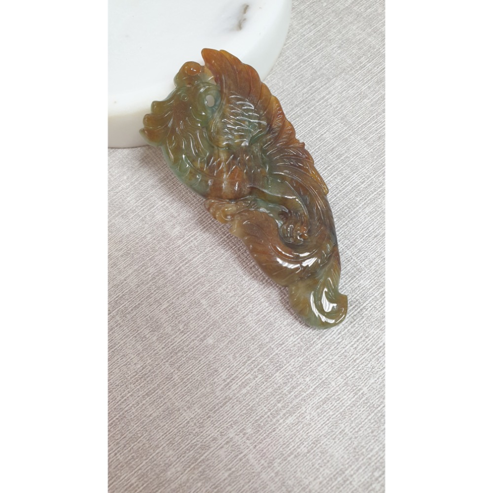 逸品軒～天然緬甸玉A貨-Z6276-黃翡鳳凰墜子  長79.4mm寬34.4mm厚6.6mm  💰特價1980元-細節圖2