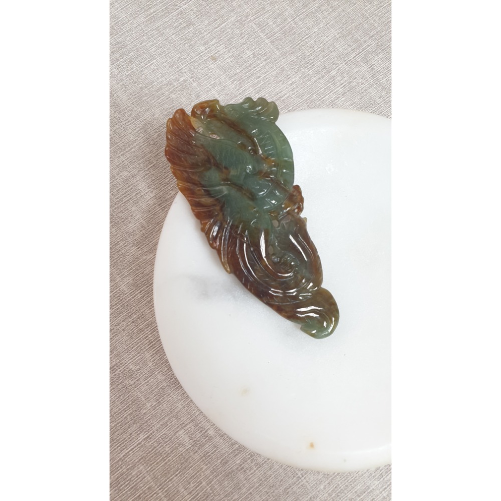 逸品軒～天然緬甸玉A貨-Z6276-黃翡鳳凰墜子  長79.4mm寬34.4mm厚6.6mm  💰特價1980元-細節圖3