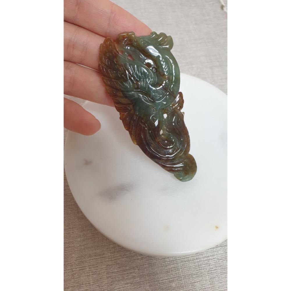逸品軒～天然緬甸玉A貨-Z6276-黃翡鳳凰墜子  長79.4mm寬34.4mm厚6.6mm  💰特價1980元-細節圖5
