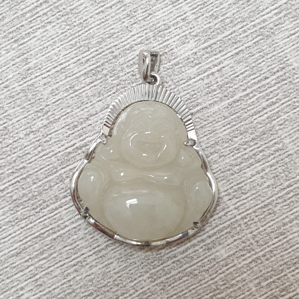 逸品軒～天然緬甸玉A貨-Z6441-925銀佛公墜子 含台長27.4mm寬22.8mm厚16.8mm-細節圖4