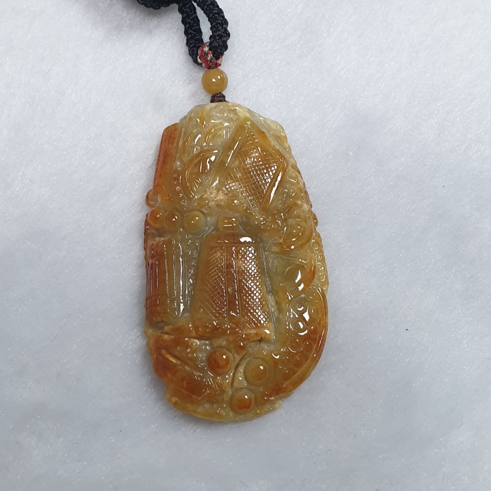 逸品軒~天然緬甸玉A貨-Z6449-黃翡錦灰堆（八破圖）墜子 長57.9mm寬32.5mm厚8.7mm-細節圖5