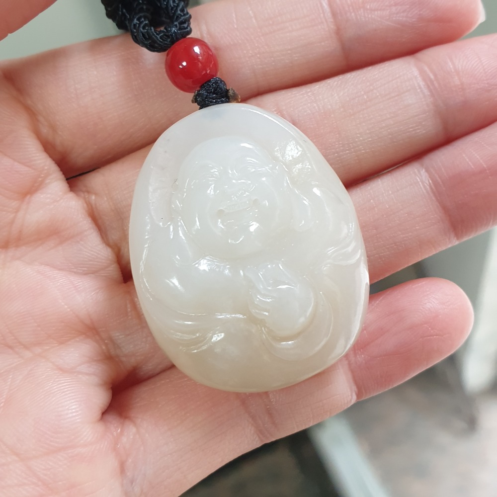 逸品軒～和田玉佛公墜子-Z6521 長34.4mm寬28.1mm厚10.6mm-細節圖4