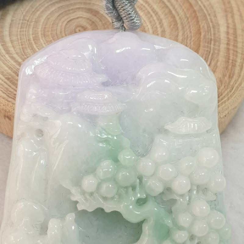 逸品軒～天然緬甸玉A貨-Z6536-淡紫羅蘭飄花山水墜子長55.7mm寬44.1mm厚11.9mm-細節圖2