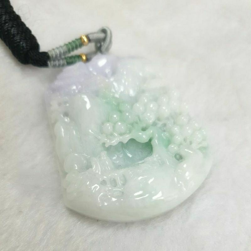 逸品軒～天然緬甸玉A貨-Z6536-淡紫羅蘭飄花山水墜子長55.7mm寬44.1mm厚11.9mm-細節圖3