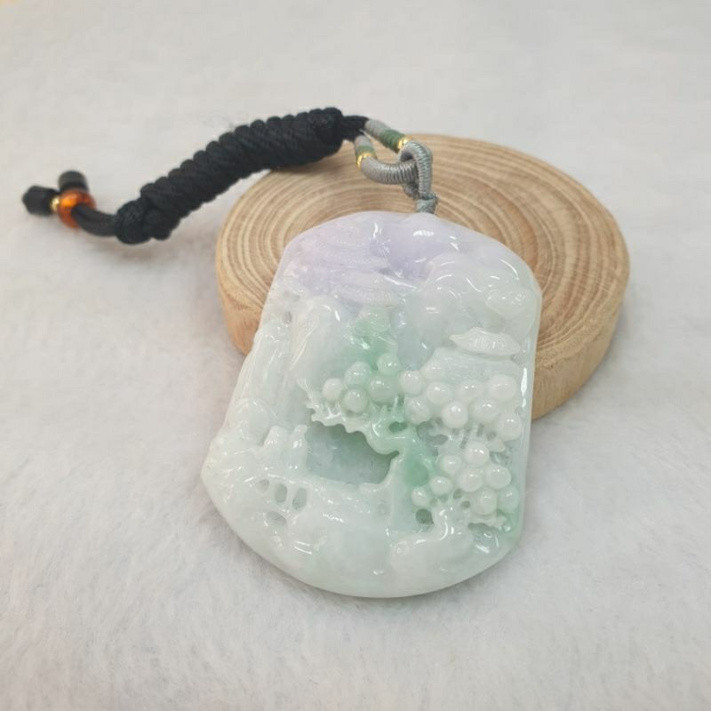 逸品軒～天然緬甸玉A貨-Z6536-淡紫羅蘭飄花山水墜子長55.7mm寬44.1mm厚11.9mm-細節圖5