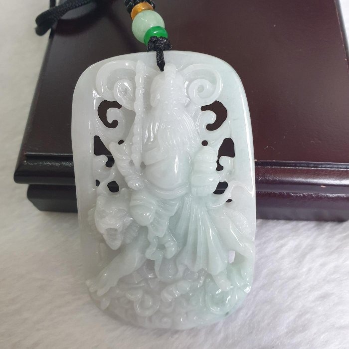 天然緬甸玉A貨-Z6541-武財神墜子(趙公明) 長76.4mm寬46.6mm厚12.2mm 💰特價2500元-細節圖2