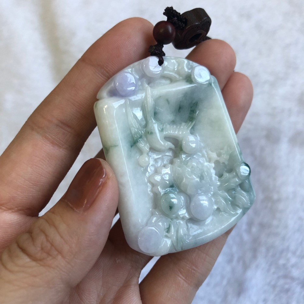 逸品軒～天然緬甸玉A貨-Z6591-紫羅蘭飄花鳥語花香墜子- 長約55mm 寬約42.8mm 厚約7mm 售價1380元-細節圖3