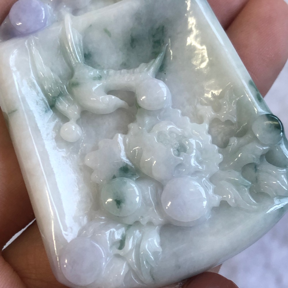 逸品軒～天然緬甸玉A貨-Z6591-紫羅蘭飄花鳥語花香墜子- 長約55mm 寬約42.8mm 厚約7mm 售價1380元-細節圖5